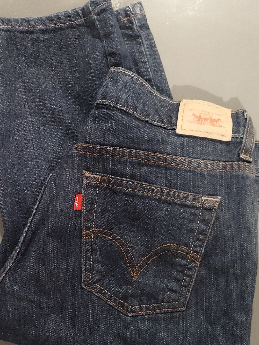 Levi's Women's Dark Indigo 505 Straight Jeans with Red Tab